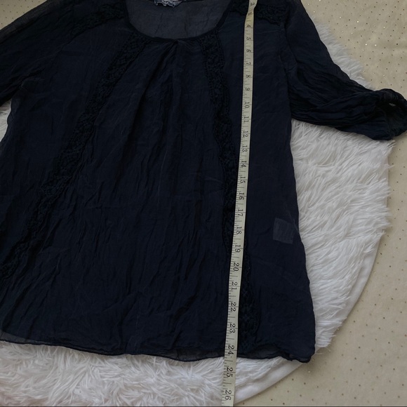 Giulia 100% Silk Italian Navy Blue Lace Blouse Top - Picture 4 of 7